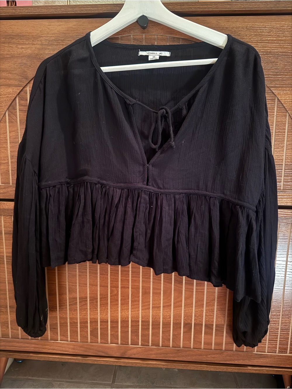O'Neill Black Ruffle Hem Tie-Front Blouse